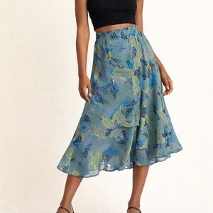 Vintage Y2K Skirt Asymmetrical Fairy Flowy Ruffle Leaf print Whimsical L
